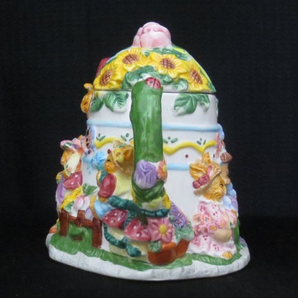90s Mercuries Bright Colorful Springtime Whimsical Bunnies Ceramic Teapot & Lid - Picture 4 of 9